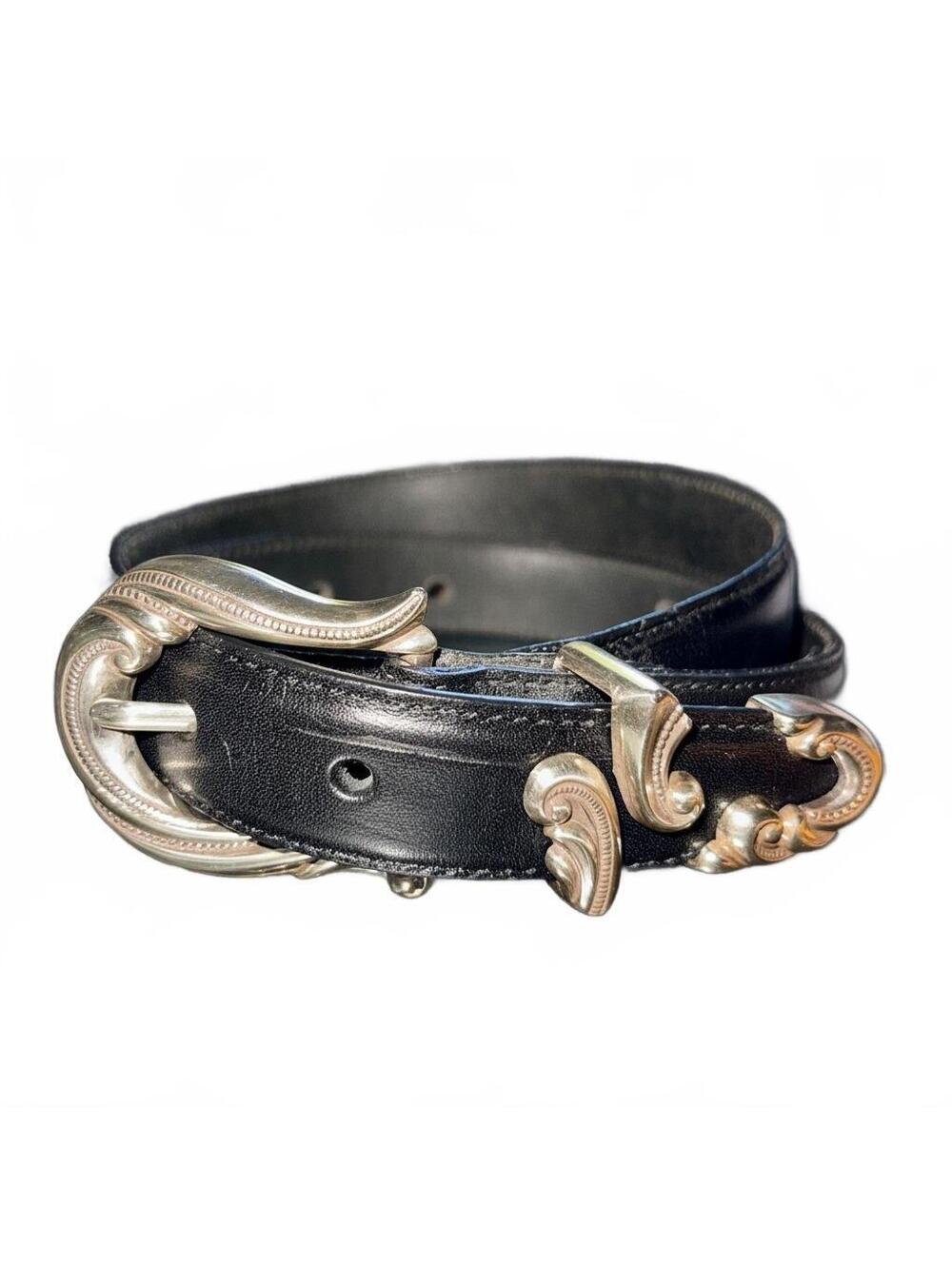 Brighton black croc embossed leather belt with silver tone buckle vintage